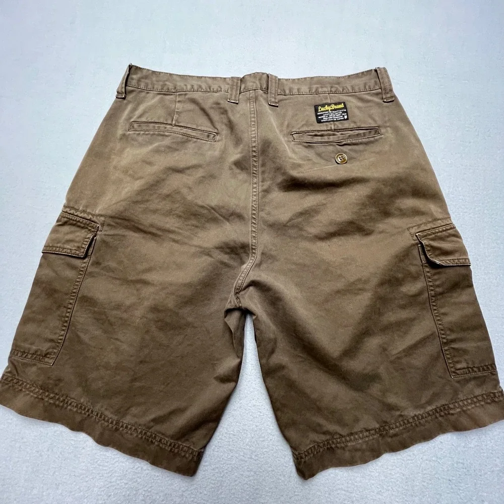 VTG Lucky Brand Mens Brown Cotton Twill Cargo Shorts Utility Workwear 32 Y2K‎